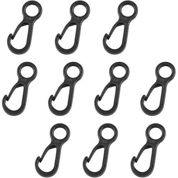 Heavy Duty Snap Hooks for Tents, 10-Pack Black Plastic Carabiner Clips, Secure Locking Camping Accessories for Canopy, Lights, Gear Hanging & Outdoor Use(Black)DSF