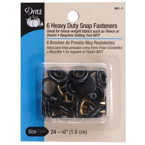 Heavy Duty Snaps: Black, 5/8 Inch, 6 Pieces