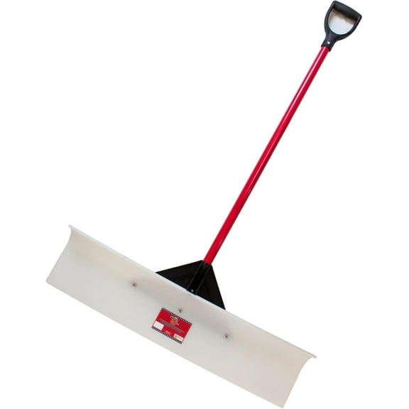 Heavy Duty Snow Pusher - High Molecular Weight Snow Plow with Fiberglass D-Grip Handle, Large Shovel Pusher for Sidewalks & Driveways, Plastic Plow Shovel, 100% Made in The USA, 36-Inch