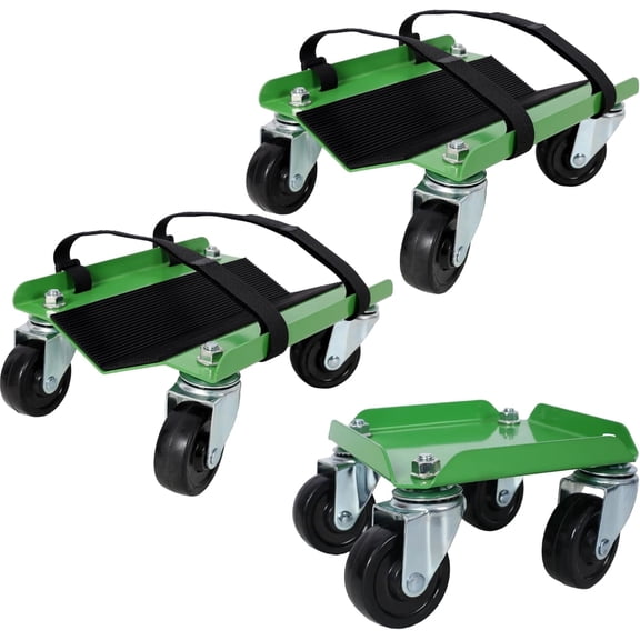 Heavy-Duty Snowmobile Dolly - 1500lbs Capacity, V-Slide Design, 2.5" Swivel Casters, Rubber Ski Pads, 2 Heavy-Duty Straps, Green