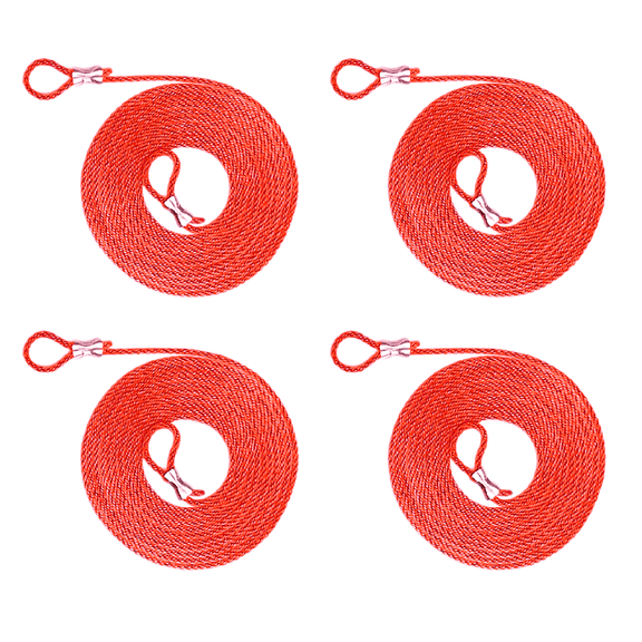 Heavy Duty Solid Braid 10 ft. Nylon Rope with permanent Loop ends - 4 Pack (Neon Orange)