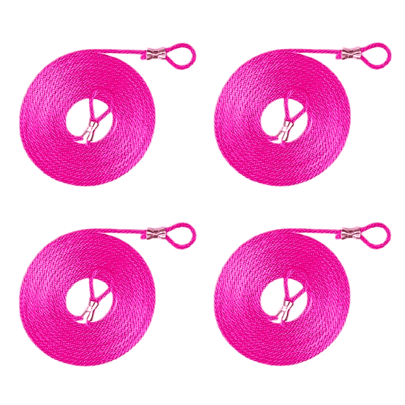Heavy Duty Solid Braid 10 ft. Nylon Rope with permanent Loop ends - 4 Pack (Neon Pink)