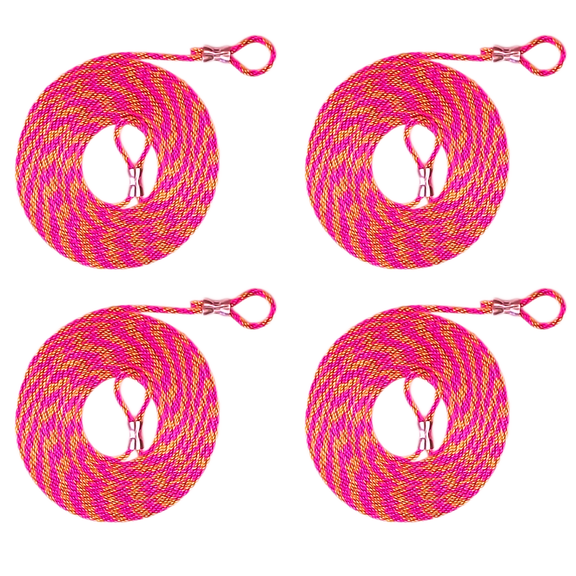 Heavy Duty Solid Braid 10 ft. Nylon Rope with permanent Loop ends - 4 Pack (Pink & Orange)