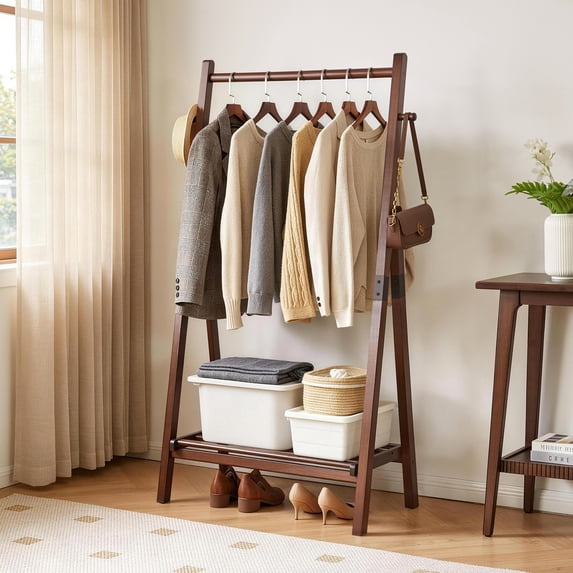 Clothes Box Rack Heavy Duty Solid Pine Wood A-Frame Garment Rack, Freestanding Clothes ...