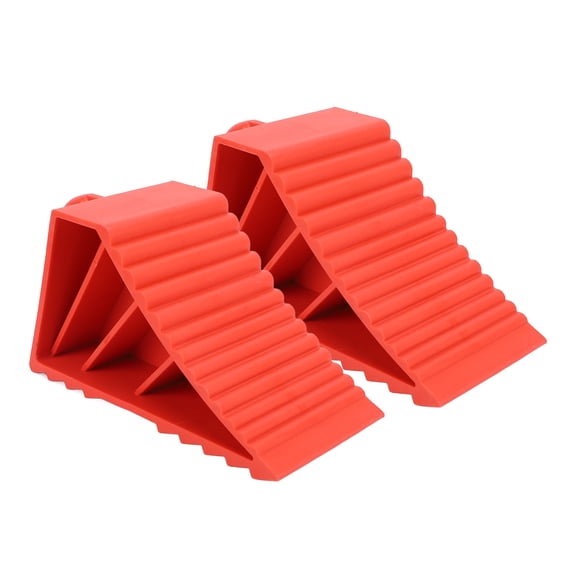 Heavy Duty Solid Rubber Wheel Chocks Slip Resistant Red Tire Stopper Block with Built-In Handle for Car Travel Trailers RV Truck Campers 2-Pack 8.3 x 3.9 x 3.4 in / 21 x 10 x 8.6 cm