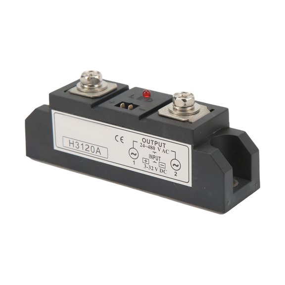 Heavy Duty Solid State Relay Controller DC to AC SSR 120A Output 24-480V AC 3-32V DC, 3.9 in / 10.0 cm
