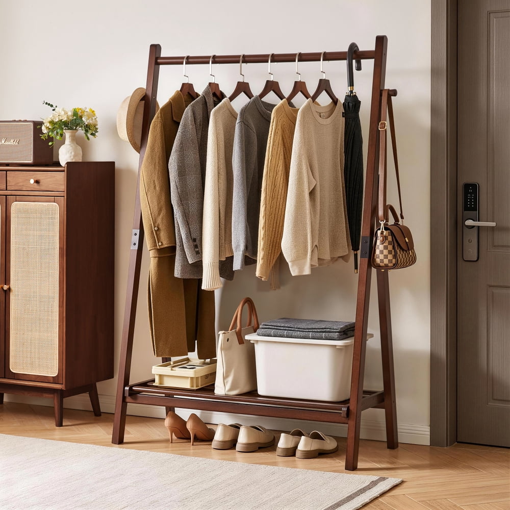 Heavy‑Duty Solid Wood Freestanding Clothes Rack, A‑Shaped Garment ...
