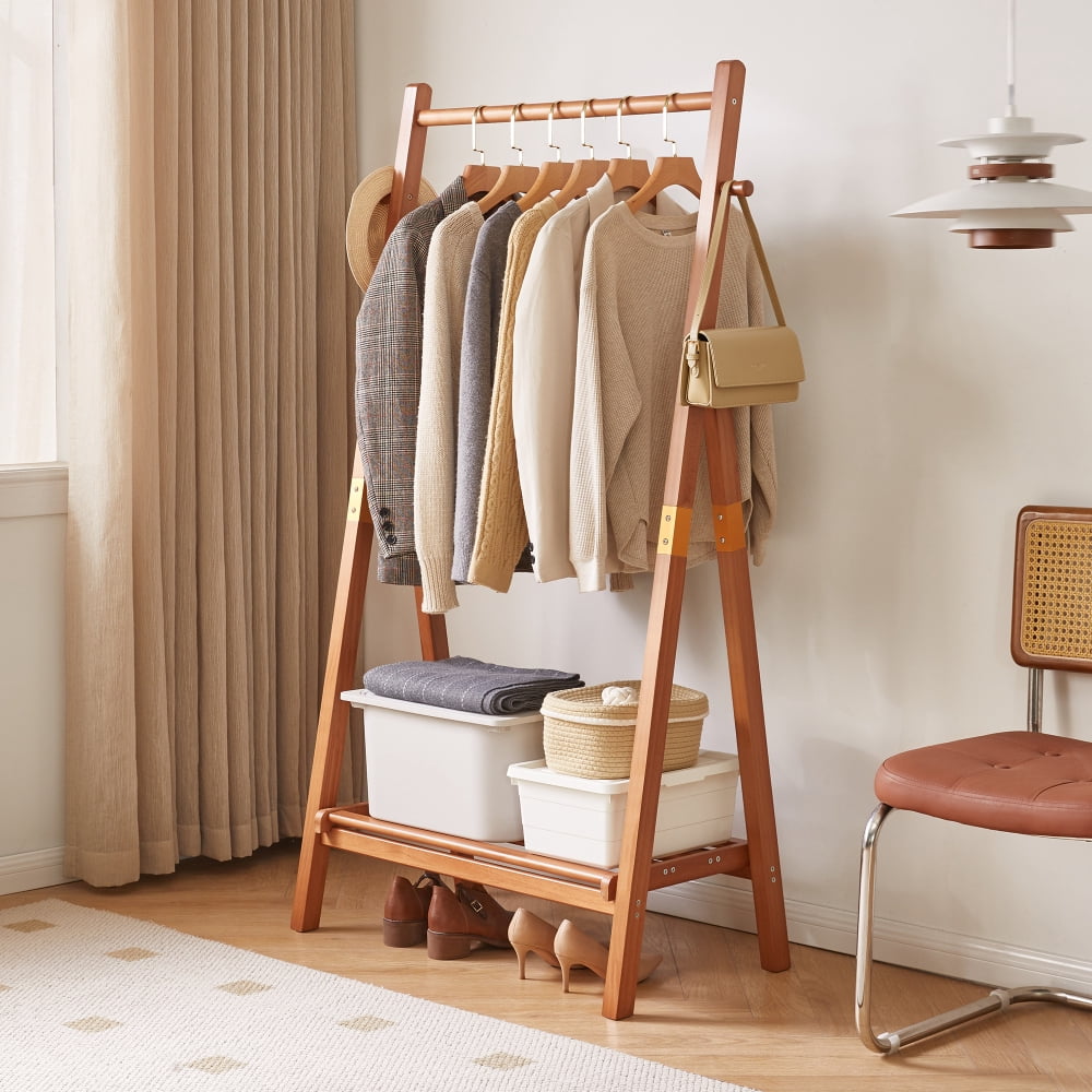 Heavy‑Duty Solid Wood Freestanding Clothes Rack, A‑Shaped Garment ...