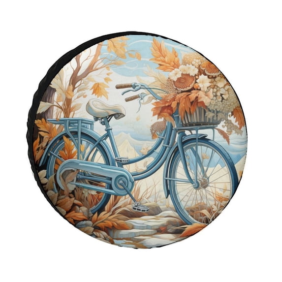 Heavy Duty Spare Tire Cover 12inch Bicycle And Autumn Leaves Universal Wheel Tire Covers Waterproof Dust-Proof Tire Protectors Spare Tire Cover Maple Leaf Bicycle Fit for SUV Truck Travel Trailer