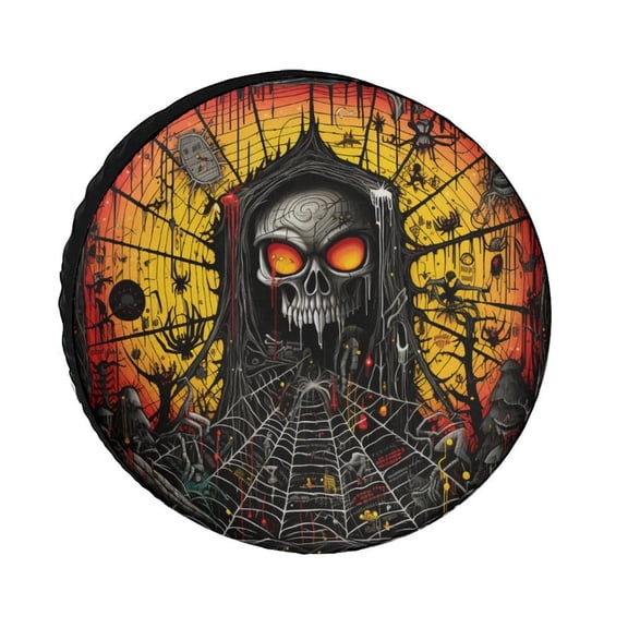 Heavy Duty Spare Tire Cover 12inch Halloween Web Skull Full Moon Wheel Protectors Tire Covers Weatherproof Wheel Covers Happy Halloween Universal Fit for Trailers SUV Truck Camper Travel