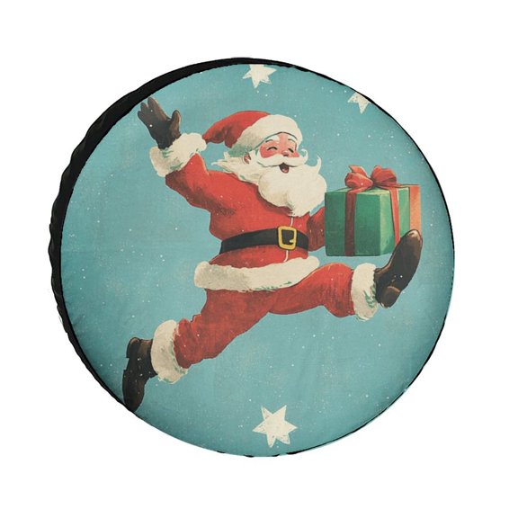 Heavy Duty Spare Tire Cover 12inch Santa Claus Dance Wheel Tire Covers Waterproof Sun Protection Happy New Year Universal for Trailer SUV Truck Camper Travel