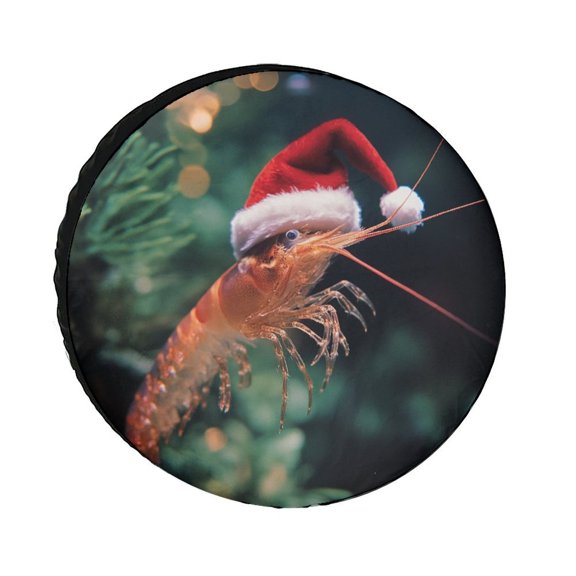 Heavy Duty Spare Tire Cover 12inch Shrimp Wearing A Santa Hat Print Wheel Protectors Weatherproof Shrimp Lobster Decorative Universal Fit for Trailer SUV Truck Camper Travel Trailers Accessories