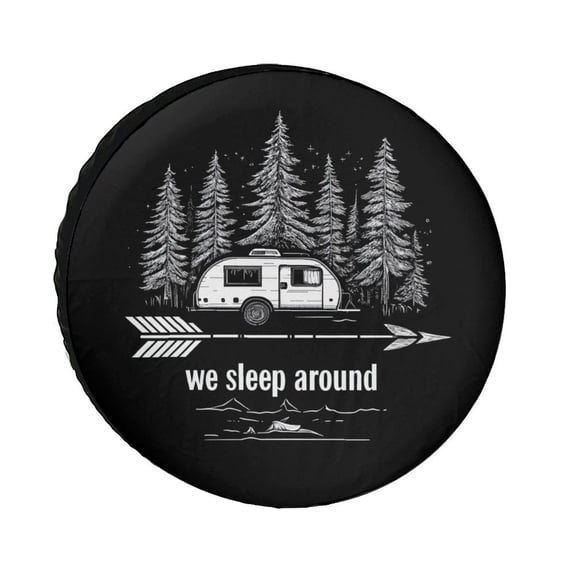Heavy Duty Spare Tire Cover 12inch We Sleep Around Protectors Weatherproof Dust-Proof Gift for Campers Universal Fit for Trailer SUV Truck Camper Travel Trailers