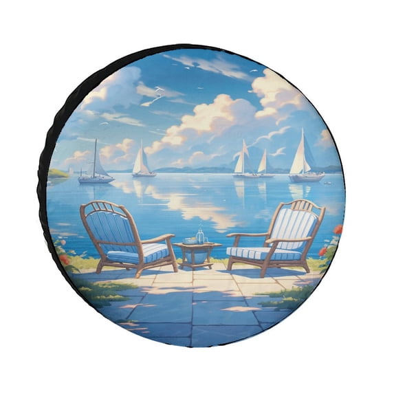 Heavy Duty Spare Tire Cover 14inch Beach Chairs-7 Camping Wheel Protectors Tyre Covers Weatherproof Wheel Covers Beaches Sunny Day for Trailer SUV Truck Camper Travel Trailer Accessories