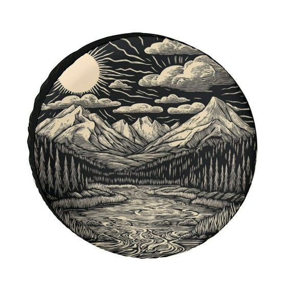 Heavy Duty Spare Tire Cover 14inch Vintage Mountain Wheel Protectors Weatherproof Wheel Covers Mountains Decorative Universal Fit for Trailer SUV Truck Camper Travel Trailer