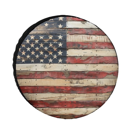 Heavy Duty Spare Tire Cover American Flag Vintage Waterproof Polyester Wheel Protectors Wheel Covers Independence Memorial Day Tire Cover for Trailer SUV Truck 15 Inch