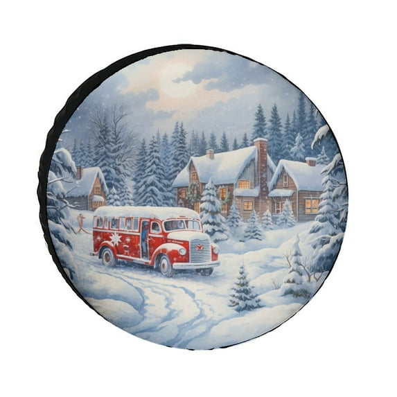 Heavy Duty Spare Tire Cover Cartoon Ambulance Christmas Tree Waterproof Polyester Wheel Protectors Wheel Covers Cartoon Kids Tire Cover Universal Fit for Trailers SUV Truck Camper Travel 12inch