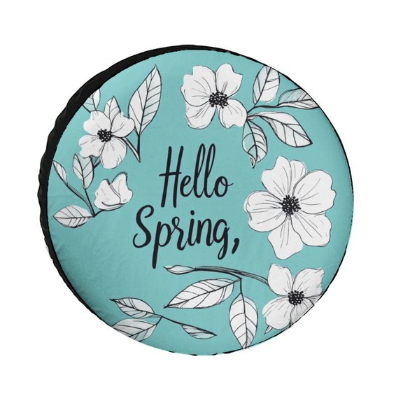 Heavy Duty Spare Tire Cover Hello Spring Wheel Tire Covers Waterproof Sun Protection Spring Summer Flower Tire Cover Universal Fit for Trailer SUV Truck Camper Travel Trailer 12inch