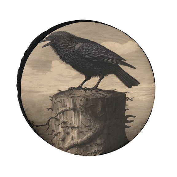 Heavy Duty Spare Tire Cover Old Vintage Black Bird Crow Wheel Tire Covers Waterproof Sun Protection Vintage Crow Black Tire Cover Universal Fit for Trailer SUV Truck Camper Travel Trailer 12inch