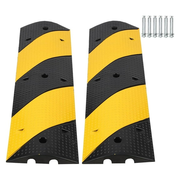 Heavy Duty Speed Bumps for Driveway, 39.4" 2 Pack Rubber Speed Bumps, 3.3ft 2 Channel Modular Traffic Speed Bump Hump Cable Protector Ramps for Asphalt Concrete Gravel Driveway Road w/ 6 Bolt Spikes