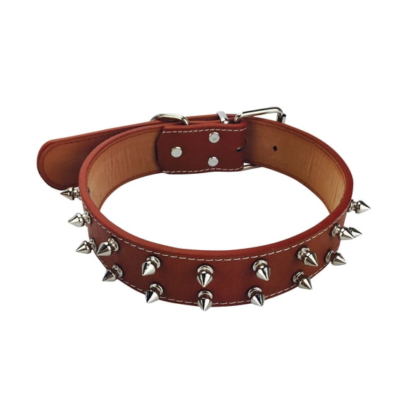 Heavy Duty Spiked Studded Leather Dog Collar - Adjustable Punk Style Pet Collar for Medium to Large Dogs - Durable PU Leather with Sharp Rivets for Pitbull, Bulldog, Boxer - 25-inch Length