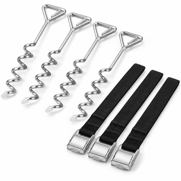 Heavy Duty Spiral Ground Anchor Kit with Straps and Installation Tool, 4-pack
