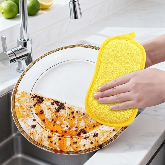 Heavy Duty Sponge, Double Sided Scrubber for Non Stick Cookware, Kitchen Cleaning Sponge with Strong Scour Side, Absorbent Scrub Sponge for Pots Pans Dishes Countertop Sink