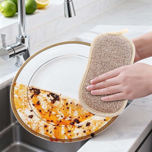 Heavy Duty Sponge, Double Sided Scrubber for Non Stick Cookware, Kitchen Cleaning Sponge with Strong Scour Side, Absorbent Scrub Sponge for Pots Pans Dishes Countertop Sink