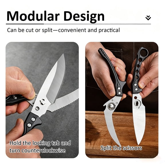 Heavy Duty Spring Loaded Poultry Shears, Multi-Purpose Kitchen Scissors with Anti-Slip Handle for Meat Bone Turkey Fish, Dishwasher Safe Black