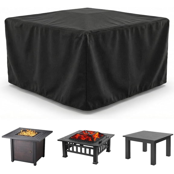Heavy Duty Square Patio Fire Pit/Table Cover, Waterproof Outdoor Furniture Cover (48" x 48" x 29", Black)