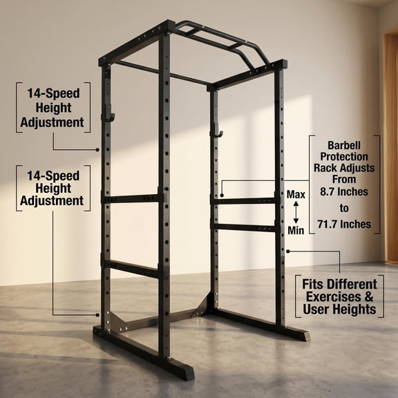 Heavy Duty Squat Rack, 1200LB Capacity Multi-Function Power Cage with Adjustable J-Hooks & Pull Up Bar, Weight Cage Squat Rack with Safety Bars 45.6"x44.3"x81.5" for Home Gym