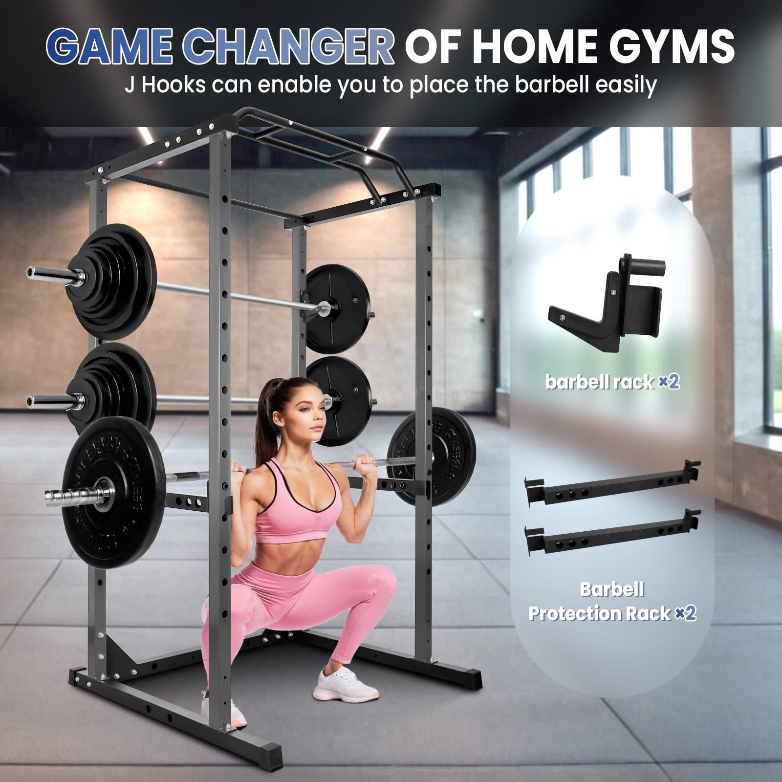 Heavy Duty Squat Rack, Power Cage with Barbell Protection Frame, Space Saving Weight Rack, Pull Up Bar for Garage Gym & Home Strength Training