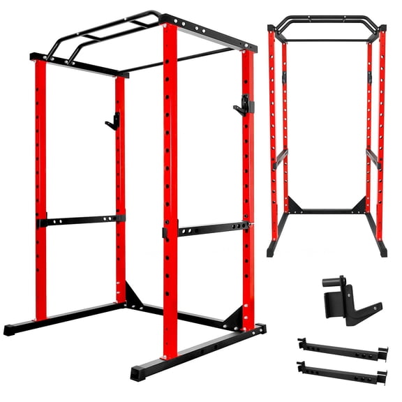 Heavy Duty Squat Stand Power Rack with Multi-Grip Pull Up Bar, J-Hooks & Safety Bars, High Weight Capacity, Space-Saving Design, Ideal for Home Gym Bench Press Squat Deadlift Workout