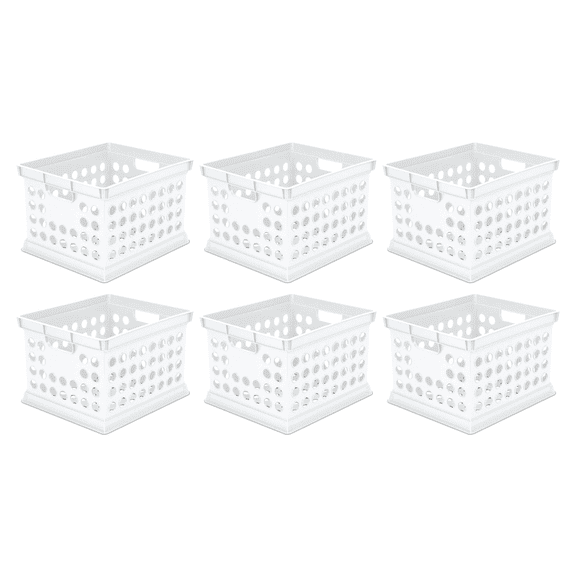 Heavy-Duty Stackable Plastic Storage Crates, White, 6-Pack File Organizer for Desk, Cabinet, Dorm, Garage & Utility Spaces