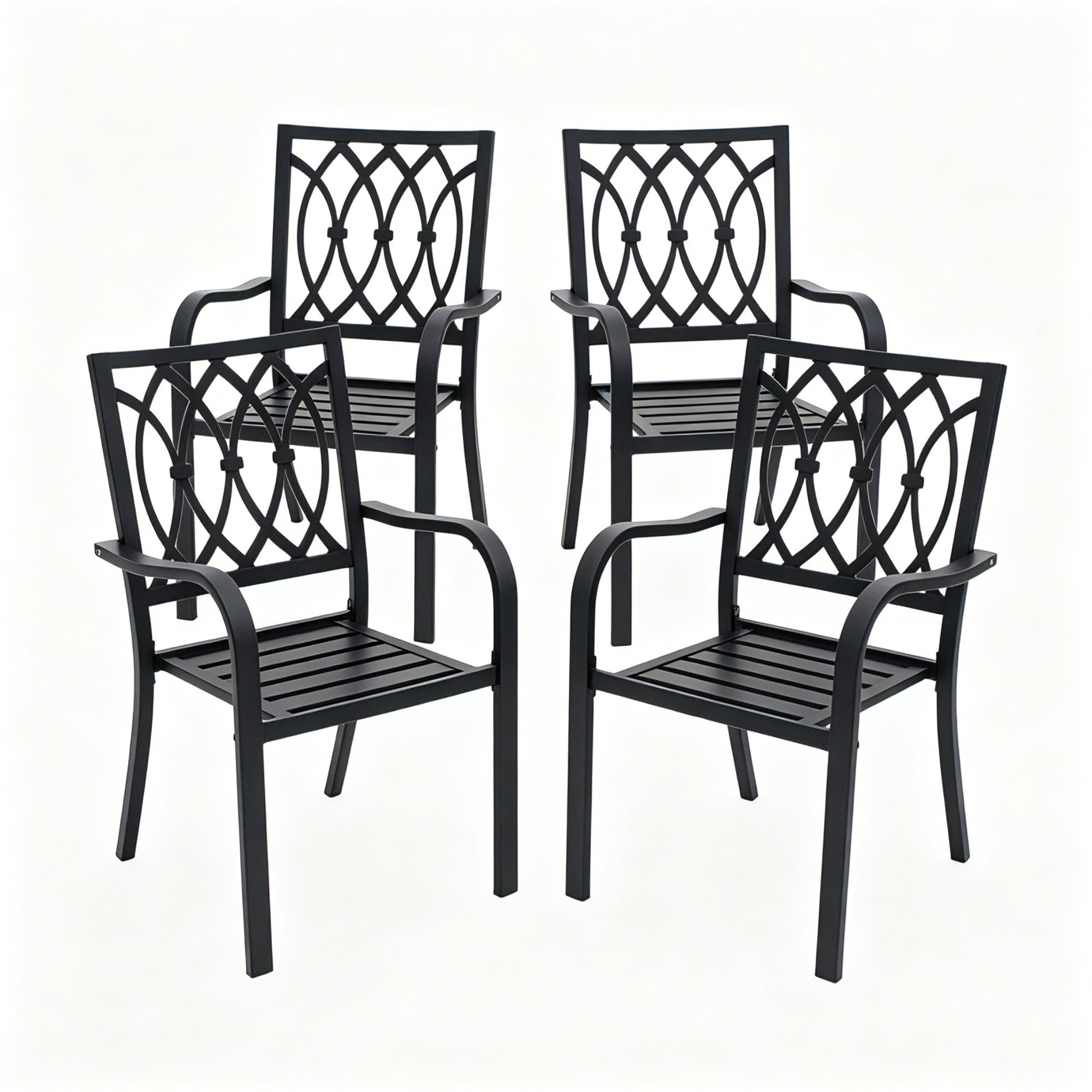 Heavy Duty Stacking Patio Dining Chair with 350 lb Capacity, Ergonomic Breathable Outdoor Chair with Slatted Design for Garden BBQ Party Camping, 30-Min Assembly, Black