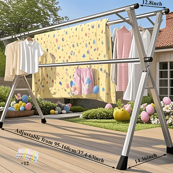 Clothes Drying Rack Available in Two Sizes, 63" And 78.7", Designed for Both Indoor And Outdoor Use. This Durable Metal Rack Is Collapsible And Features a Heavy-Duty Stainless Steel Clothesline