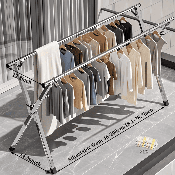 Clothes Drying Rack Available in Two Sizes, 63" And 78.7", Designed for Both Indoor And Outdoor Use. This Durable Metal Rack Is Collapsible And Features a Heavy-Duty Stainless Steel Clothesline
