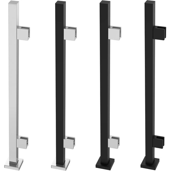 Heavy Duty Stainless Steel 316 Glass Railing Square Surface Post for 3/8" or 1/2" Glass by Inline Design Satin Stainless Steel 36" End
