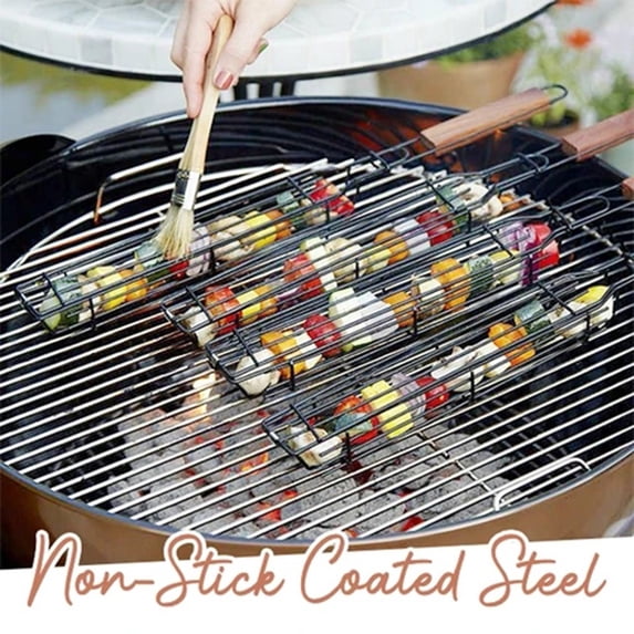 Heavy Duty Stainless Steel BBQ Grill Basket with Locking Lid, Non-Stick Grilling Rack for Meat Vegetables, Outdoor Camping Cookout Tool Set