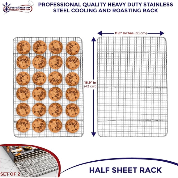 Heavy Duty Stainless Steel Baking Racks, 11.8" x 16.9", Set of 2, Rust Resistant Cooling Racks for Oven, Cookie, Bacon