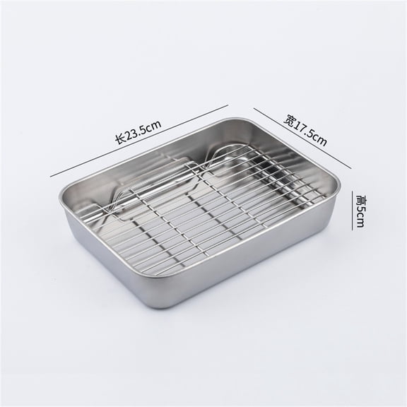 Heavy Duty Stainless Steel Baking Tray with Cooling Rack for Kitchen and BBQ, Suitable for Roasting Meats, Baking Cakes, and Cooling Baked Items (23x17x5cm)