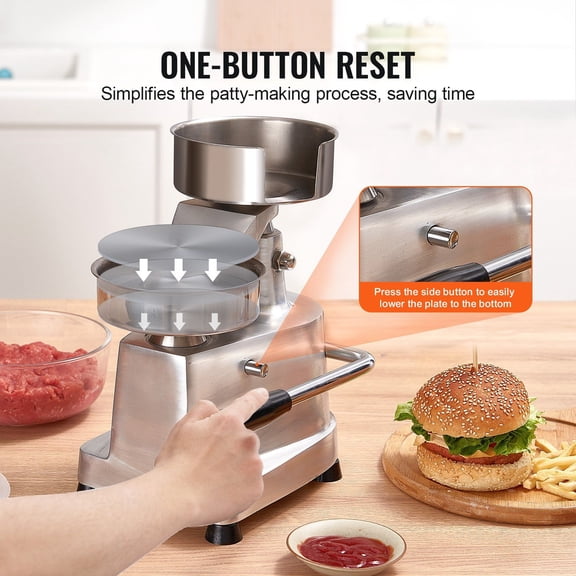 Heavy-Duty Stainless Steel Burger Patty Maker Machine, 130mm/5inch Diameter - Comes with 1000 Disposable Patty Papers for Efficient Commercial Food Preparation