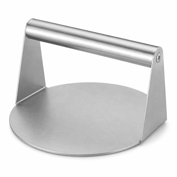 Heavy Duty Stainless Steel Burger Press and Smasher, 5.7" Round Meat Weight for Griddle and Skillet, Professional Bacon & Steak Press for Even Searing and Crispy Edges - Brushed Chrome Silver