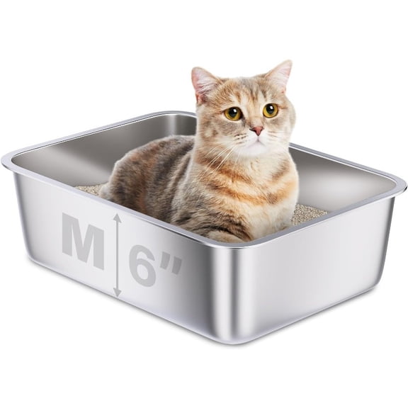 Heavy-Duty Stainless Steel Cat Litter Box, 18"x14"x6" Large Metal Tray, Odorless Non-Stick Easy-Clean Surface, Low-Maintenance Pan for Adult & Large Breed Cats