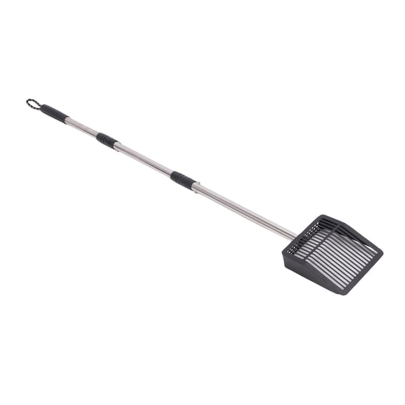 Heavy Duty Stainless Steel Cat Litter Scoop with Long Extendable Handle Non Stick Metal Sifter Shovel for Deep Clumping Litter Box and Chicken Coop Pet Waste Management (16.9 inches / 43 cm)