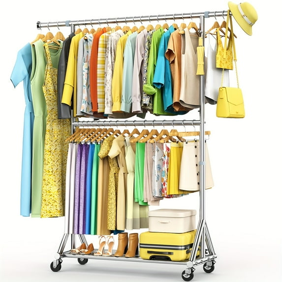 Heavy Duty Stainless Steel Clothes Rack with Double Rods & Adjustable ...