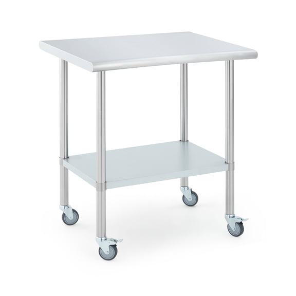 Heavy-Duty Stainless Steel Commercial Work Table - 4 Caster Wheels, Adjustable Undershelf, Durable Prep Station for Kitchen, Restaurant, Garage, Outdoor - Size: 24x30in