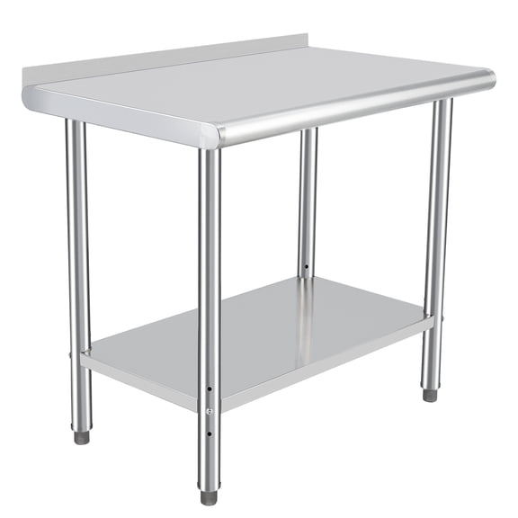 Heavy Duty Stainless Steel Commercial Work Table – Office Utility Desk Adjustable Undershelf Metal Workstation with Wheels for Kitchen Restaurant Hotel Office 48x24 Inch Backsplash