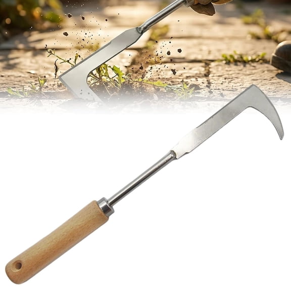 Heavy Duty Stainless Steel Crevice Weeder  L-Shape Garden Weeding Spatula with Long Handle, Multi-Angle Weed Knife for Removing Moss & Weeds from Sidewalks, Patios, Terraces & Driveways