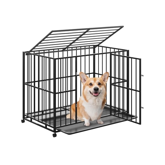 Heavy Duty Stainless Steel Dog Crate – Escape-Proof, Stackable, Locking Wheels, Removable Tray – Portable & Easy Clean Kennel for Small & High Anxiety Dogs – Indoor Use, 36/42/48''